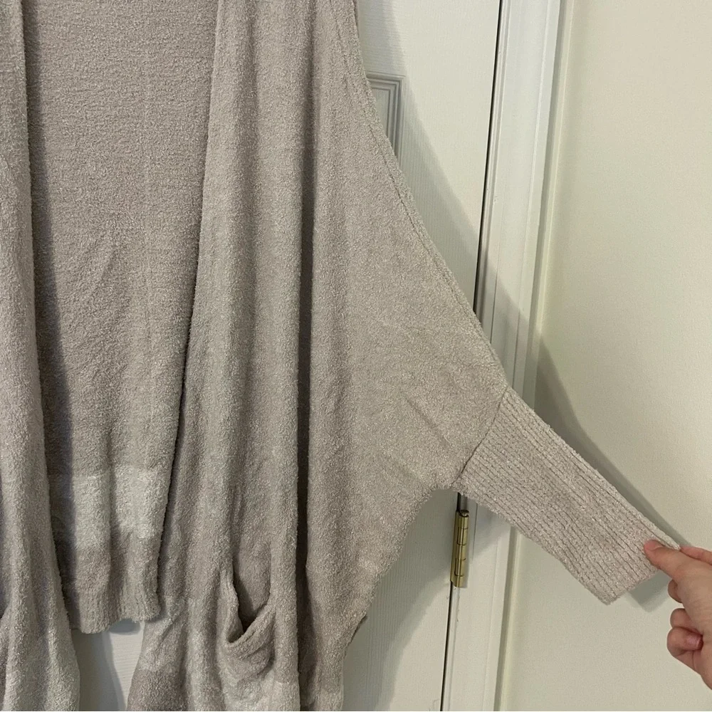 Barefoot Dreams Cozy Chic Lite Cardigan One Size Open Pockets Beige Cream Long - Picture 7 of 8